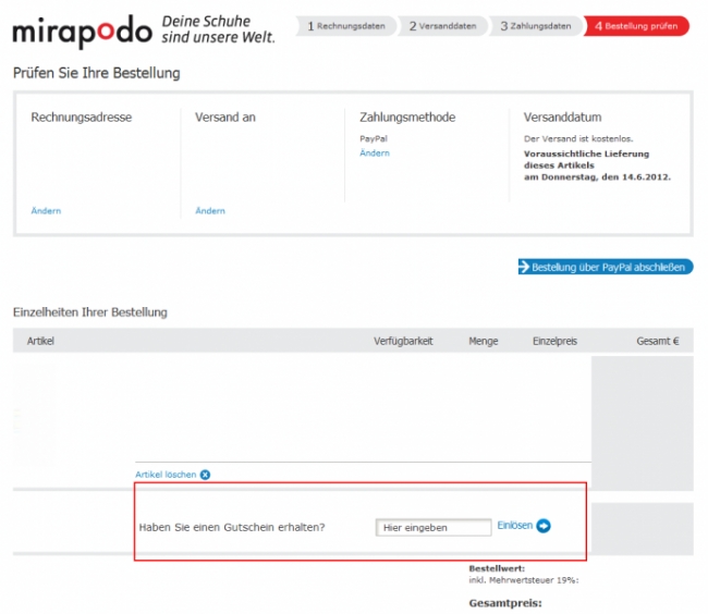 Gutschein-Hilfe mirapodo