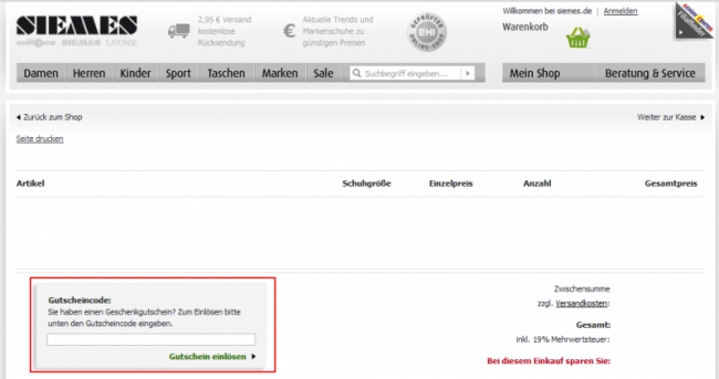 Gutschein-Hilfe Schuhcenter