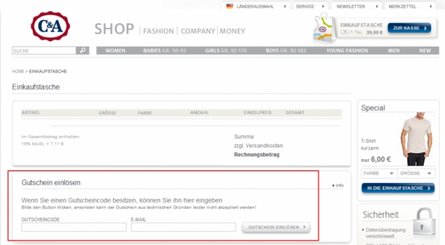 Gutschein-Hilfe C&A