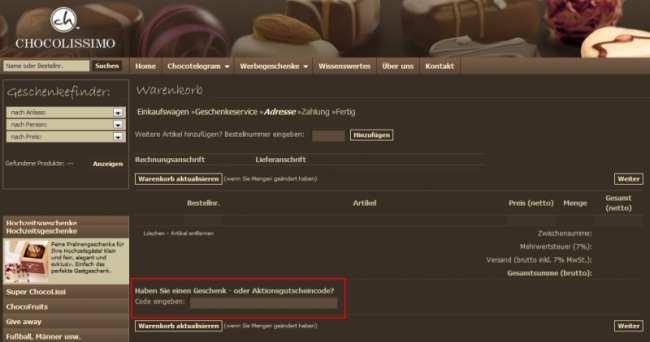 Gutschein-Hilfe chocolissimo.de