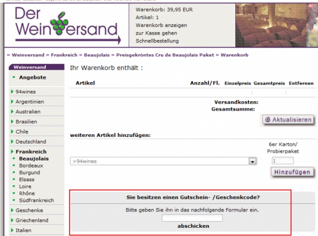 Gutschein-Hilfe Der Weinversand