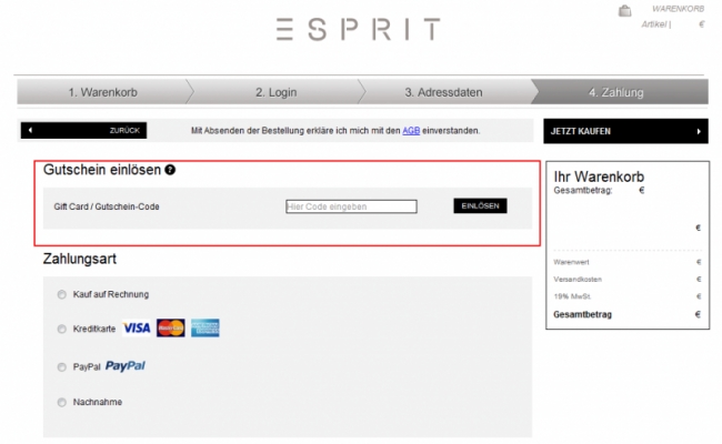 Gutschein-Hilfe Esprit