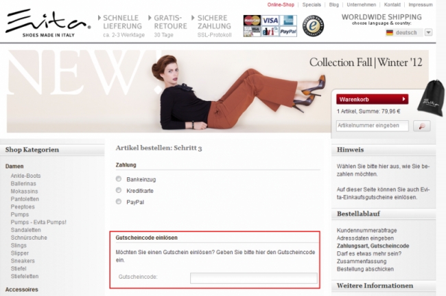 Gutschein-Hilfe Evita Shoes