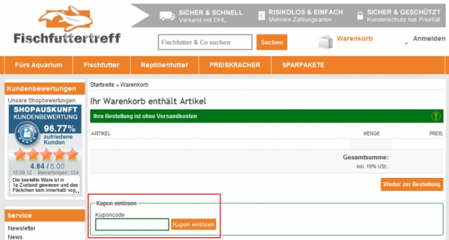 Gutschein-Hilfe Fischfuttertreff