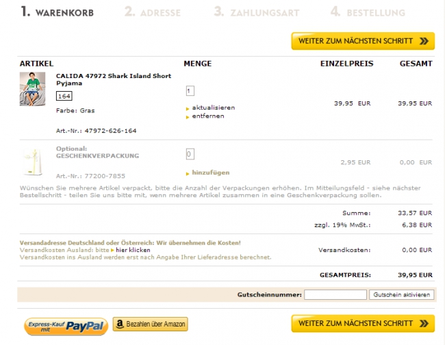 Gutschein-Hilfe Calida-Shop