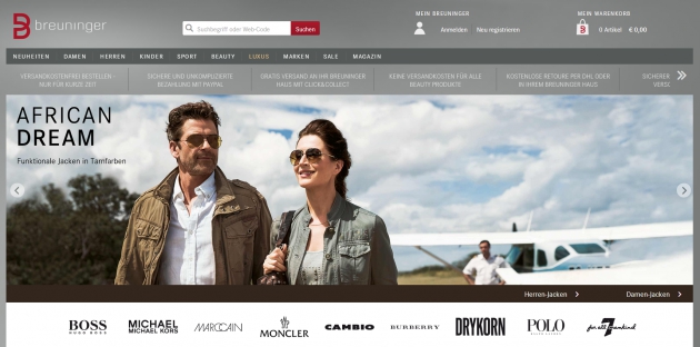 die Startseite des Breuninger Online-Shops die Startseite des Breuninger Online-Shops