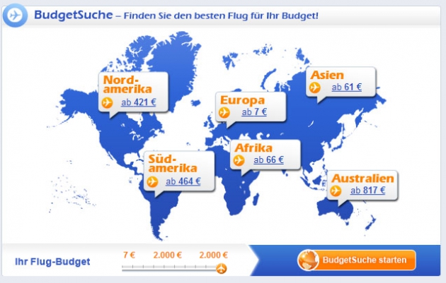 die BudgetSuche von Fluege.de