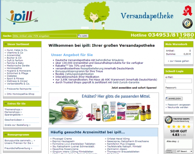Die Startseite von ipill.de
