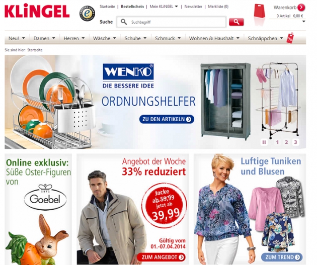 die Startseite des Klingel Online-Shops die Startseite des Klingel Online-Shops