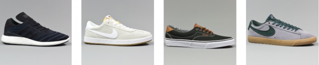 Vier einzelne Schuhe von Nike, Adidas und Era.