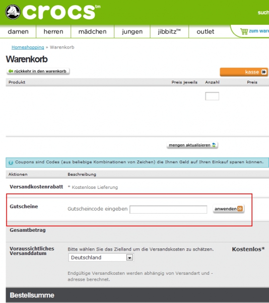 Gutschein-Hilfe Crocs