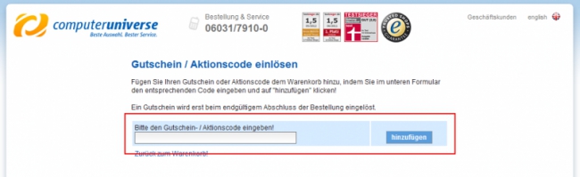 Gutschein-Hilfe computeruniverse.net
