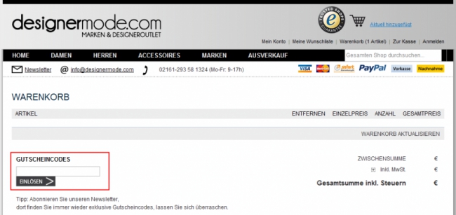 Gutschein-Hilfe Designermode.com