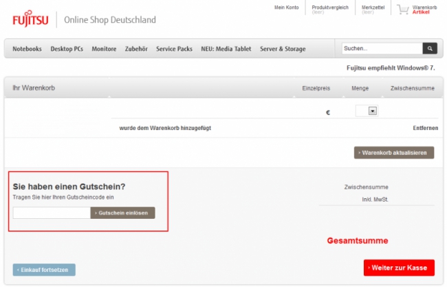 Gutschein-Hilfe Fujitsu