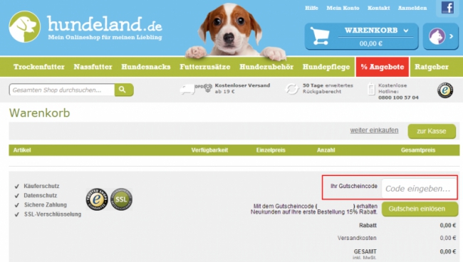 Gutschein-Hilfe Hundeland.de