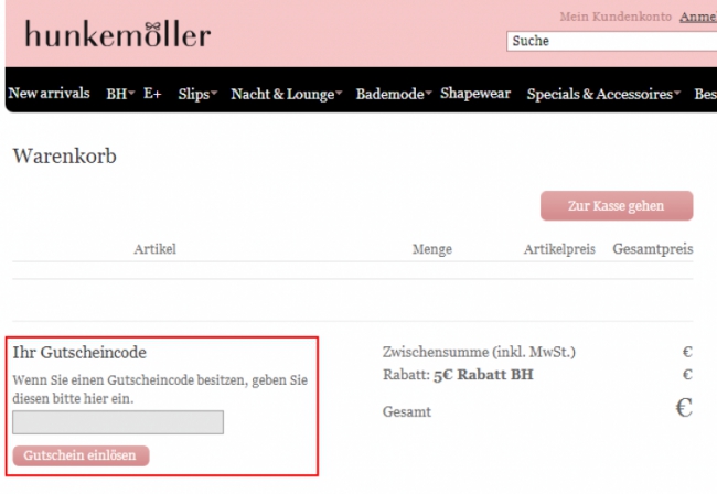 Gutschein-Hilfe Hunkemöller