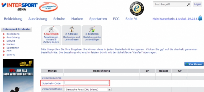Gutschein-Hilfe Intersport Jena
