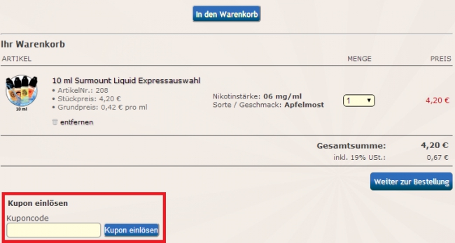 Gutschein-Hilfe Surmount Liquids