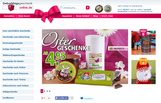 die Startseite von Geburtstagsgeschenke-online