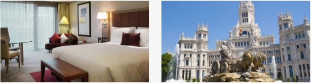 Hotelzimmer und Stadtansicht Madrid 
