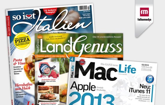 Zeitschriften So isst Italien, LandGenuss und Mac Life übereinander liegend