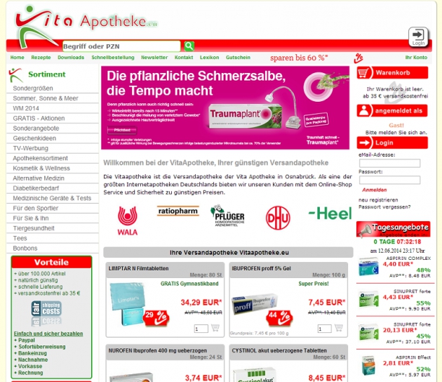 die Startseite der Vita Apotheke